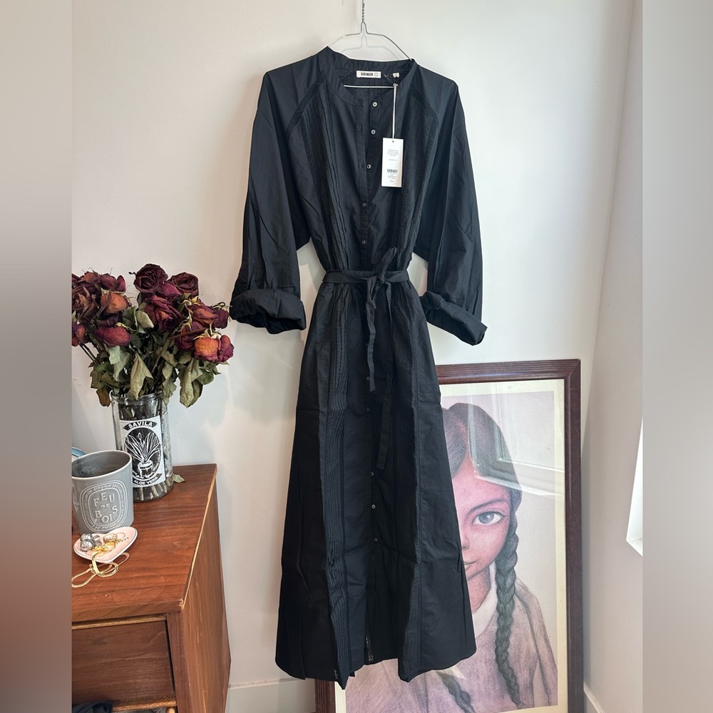 Buck mason Black crotchet lace peasant long dress